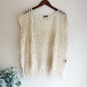 POL Cream Floral Crochet Fringe Top size small/medium